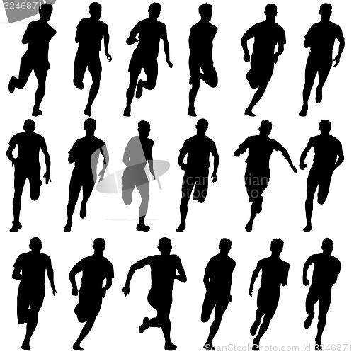 Image of Set of silhouettes. Runners on sprint, men. illustration.