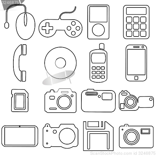 Image of Collection flat icons with long shadow. Multimedia symbols. 