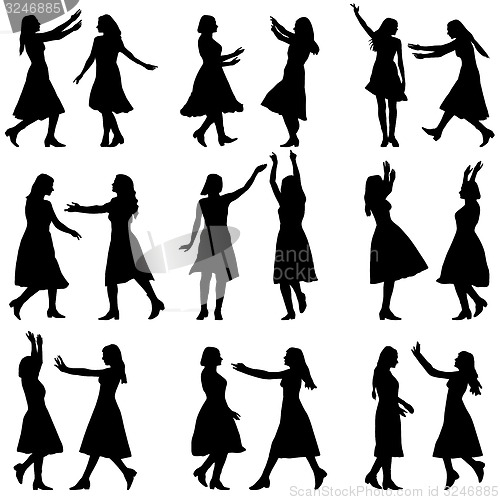 Image of Black silhouettes of beautiful womans on white background. 