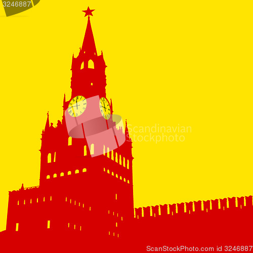 Image of Moscow, Russia, Kremlin Spasskaya Tower with clock, silhouette,