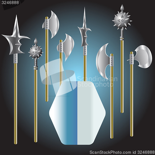 Image of Illustration of medieval weapons and shield 