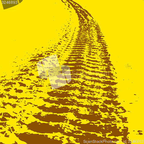 Image of Yellow grunge background with black tire track. 