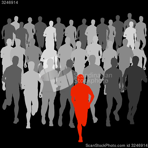 Image of Set of silhouettes. Runners on sprint, men. illustration.