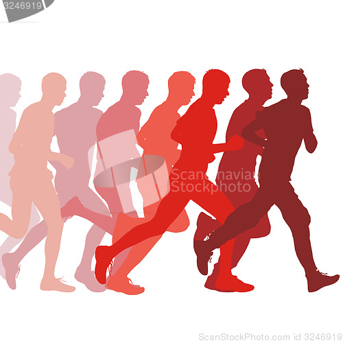 Image of Set of silhouettes. Runners on sprint, men. illustration