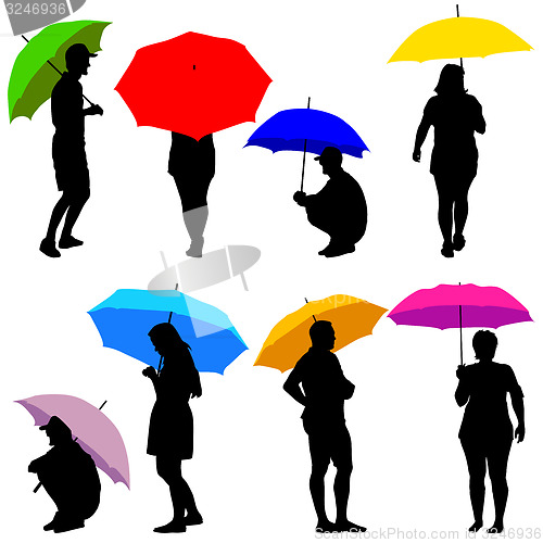 Image of Silhouettes man and woman under umbrella. illustrations.