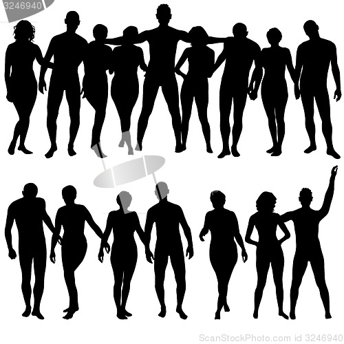 Image of Black silhouettes of beautiful mans and womans on white backgrou