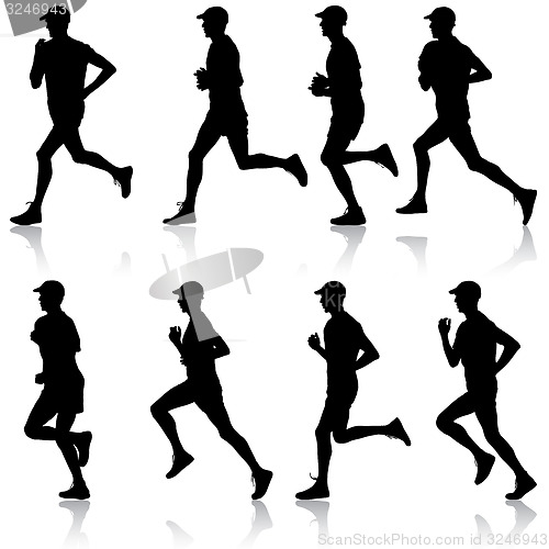 Image of Set of silhouettes. Runners on sprint, men. illustration.