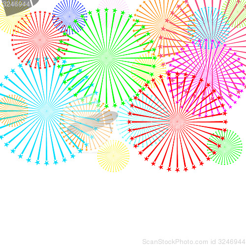 Image of Colorful firework on white background. illustration.