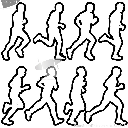 Image of Set of silhouettes. Runners on sprint, men. illustration.