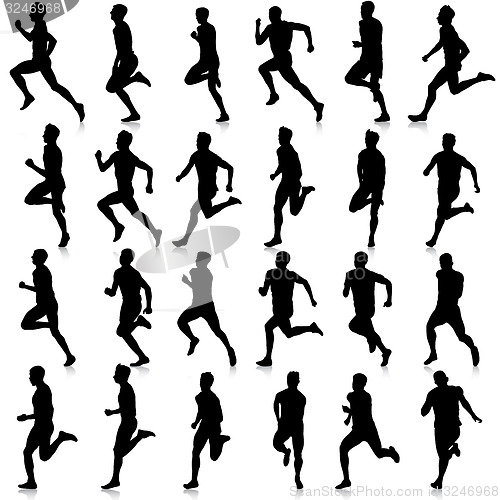 Image of Set of silhouettes. Runners on sprint, men. illustration.