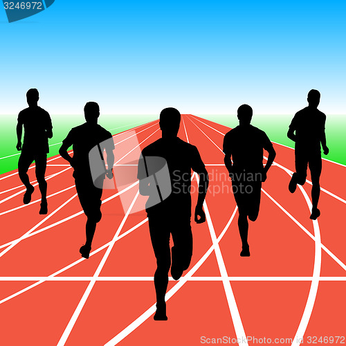 Image of Set of silhouettes. Runners on sprint, men. illustration.