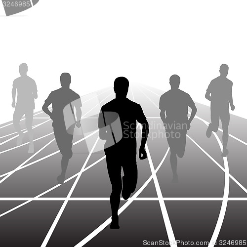 Image of Set of silhouettes. Runners on sprint, men. illustration.