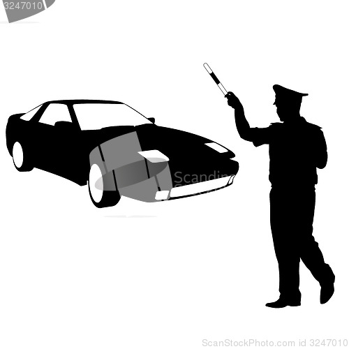 Image of Silhouette, police stopped a car with a rod. illustration