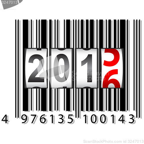 Image of 2016 New Year counter, barcode,  illustration.