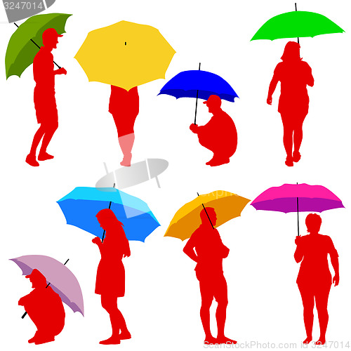 Image of Silhouettes man and woman under umbrella. illustrations.