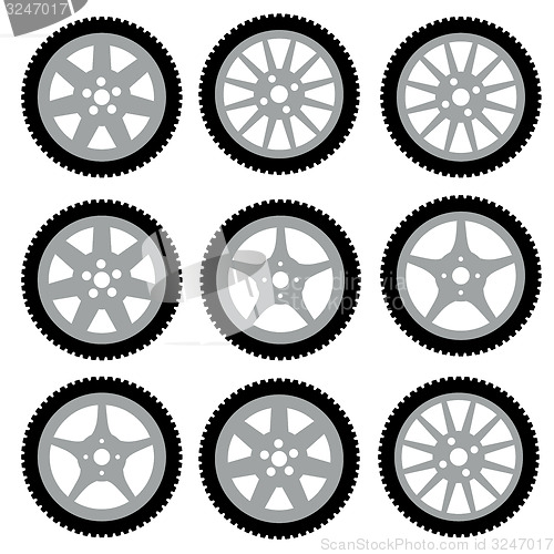 Image of automotive wheel with alloy wheels. illustration.