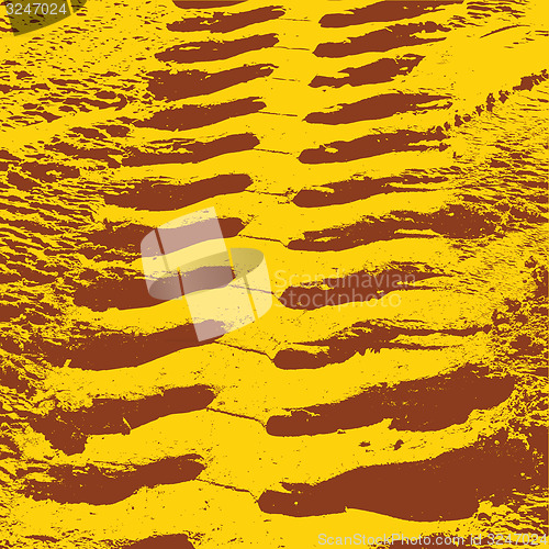 Image of Yellow grunge background with black tire track. 
