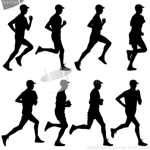 Image of Set of silhouettes. Runners on sprint, men. illustration.