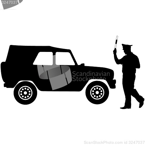 Image of Silhouette, police stopped a car with a rod. illustration