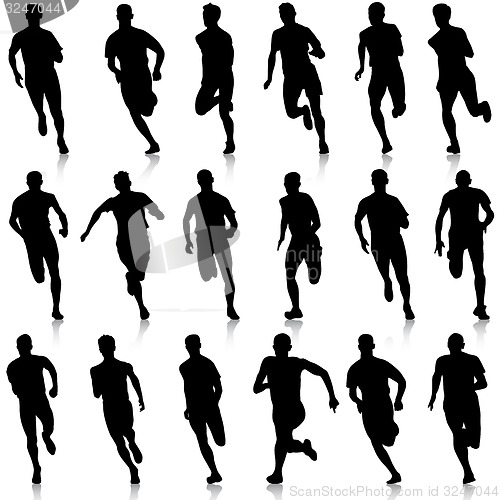 Image of Set of silhouettes. Runners on sprint, men. illustration.