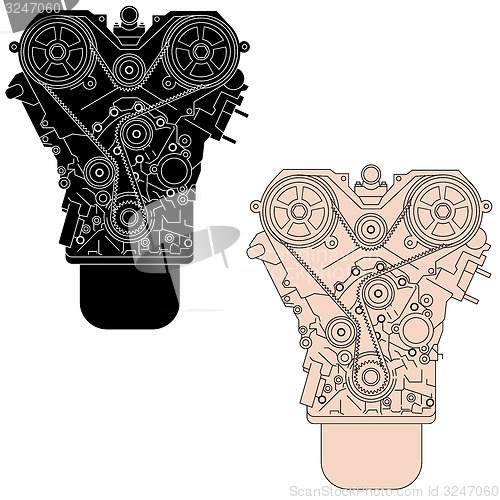 Image of Internal combustion engine, as seen from in front. 