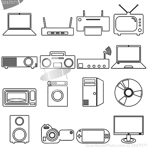 Image of Collection flat icons with long shadow. Electrical devices 