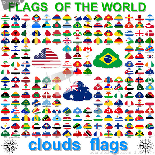Image of Flags of the world and  map on white background. 