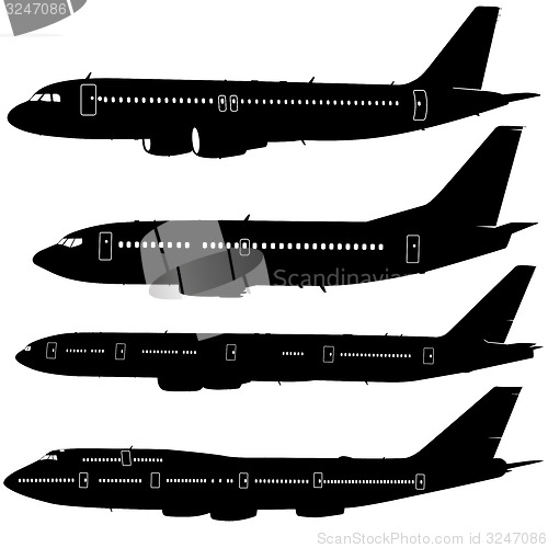 Image of Collection of different  aircraft silhouettes.  
