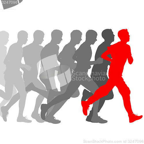 Image of Set of silhouettes. Runners on sprint, men. illustration.