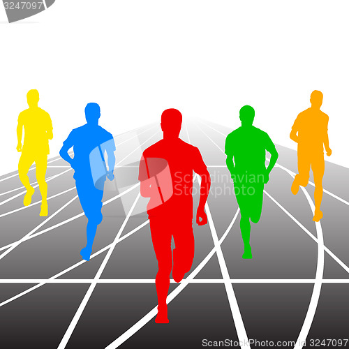 Image of Set of silhouettes. Runners on sprint, men. illustration.