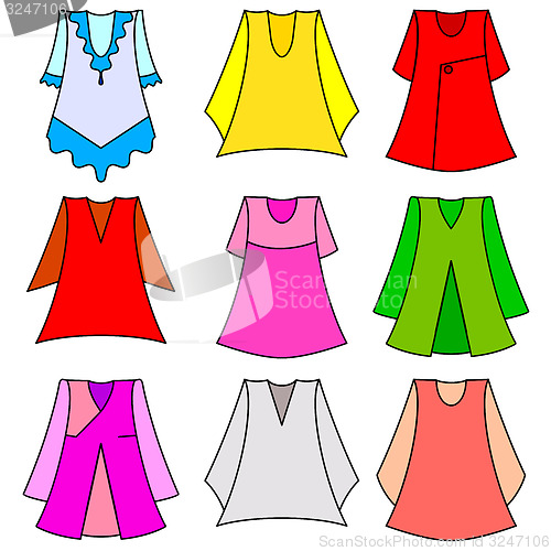 Image of set of fashionable  dresses for girl