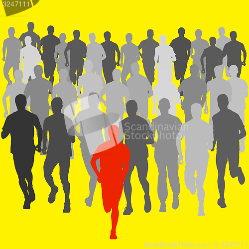 Image of Set of silhouettes. Runners on sprint, men. illustration.