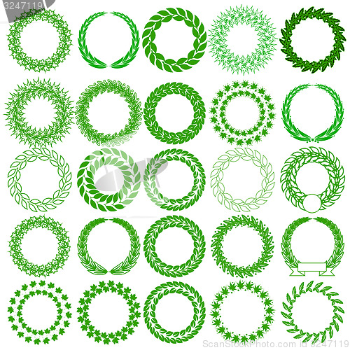 Image of Set  green laurel wreath on the white background. illustr