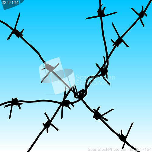 Image of Silhouette barbed wires against the sky. illustration.