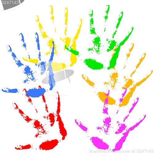 Image of Hand print  rainbow colors, skin texture pattern, 
