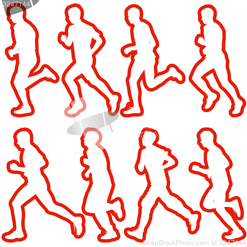 Image of Set of silhouettes. Runners on sprint, men. illustration.