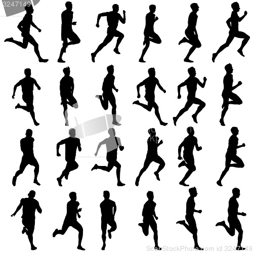 Image of Set of silhouettes. Runners on sprint, men. illustration.