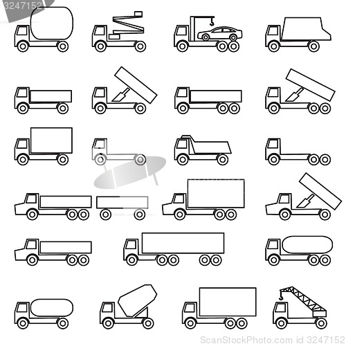 Image of Set of vector icons - transportation symbols. Black on white. 