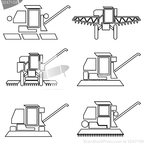 Image of Collection flat icons with long shadow. Agricultural vehicles 