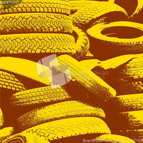 Image of Yellow grunge background with black tire track. illustrat