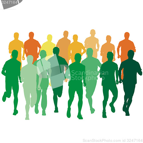 Image of Set of silhouettes. Runners on sprint, men. illustration.