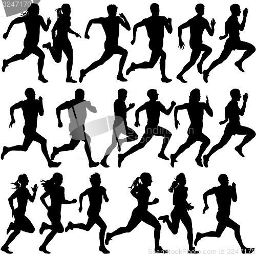 Image of Set of silhouettes. Runners on sprint, men. illustration.