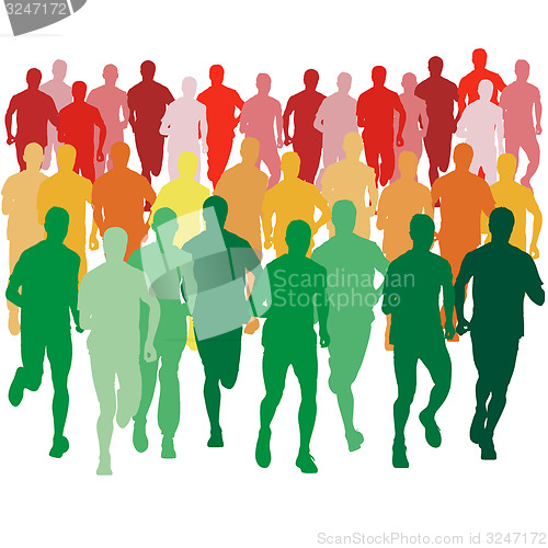 Image of Set of silhouettes. Runners on sprint, men. illustration.