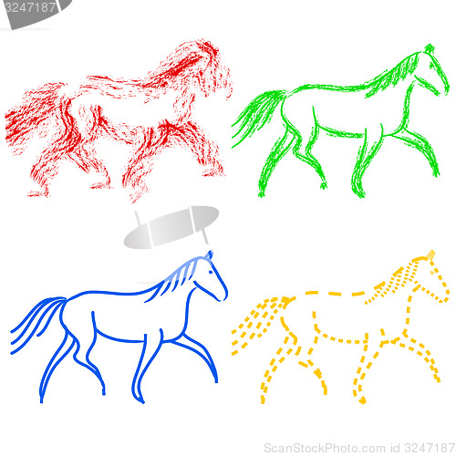 Image of set  colors horses outlines. collection