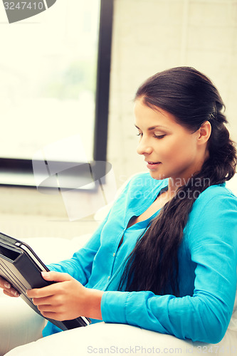 Image of happy woman with tablet pc computer