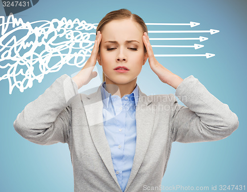 Image of stressed woman covering her ears with hands