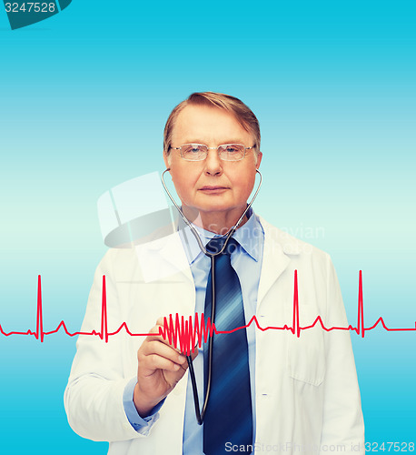 Image of smiling doctor or professor with stethoscope