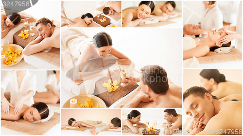 Image of happy family couple in spa salon