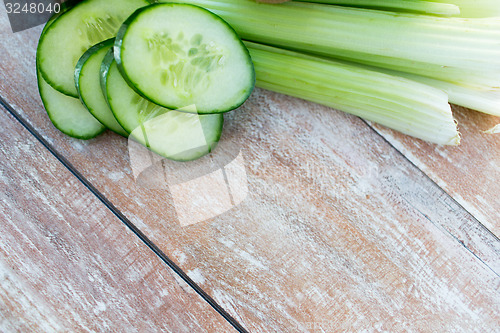 Image of close up of cucumber slices and celery