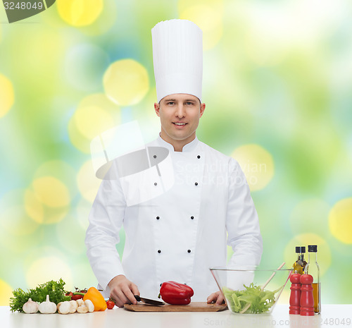 Image of happy male chef cook cooking food